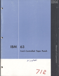 Manual of Operation - IBM 63 Card-Controlled Tape Punch